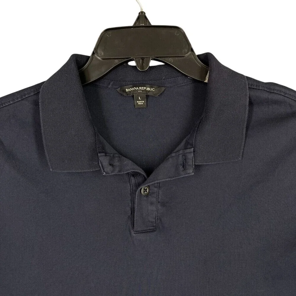 BANANA REPUBLIC LUXE TOUCH POLO SHIRT MENS L PREPPY NAVY‎ GOLF CASUAL QUICK-DRY